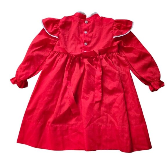 Polly Flinders Vintage Hand Smocked Dresss Girls Size 4 Red - Picture 2 of 5